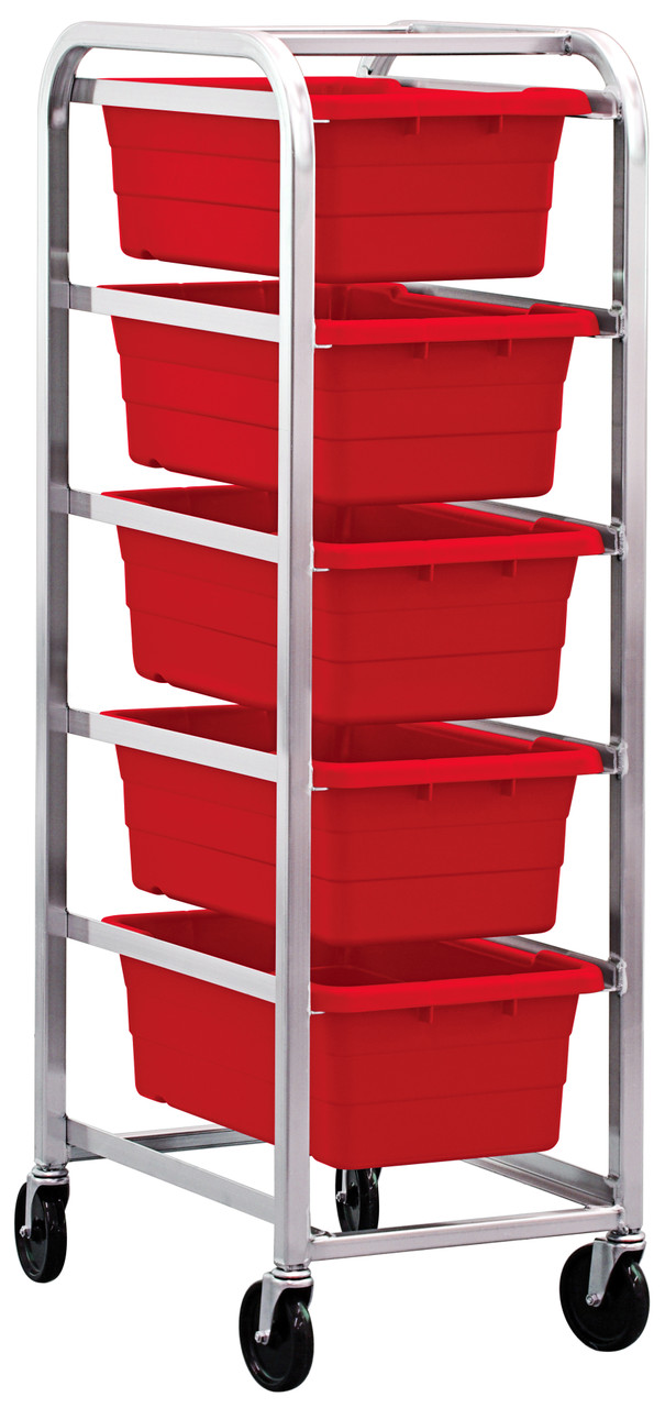 Tub Rack, mobile, 60 lb. weight capacity per bin, Gray Metallic, Red, Aluminum, TR5-2516-8RD