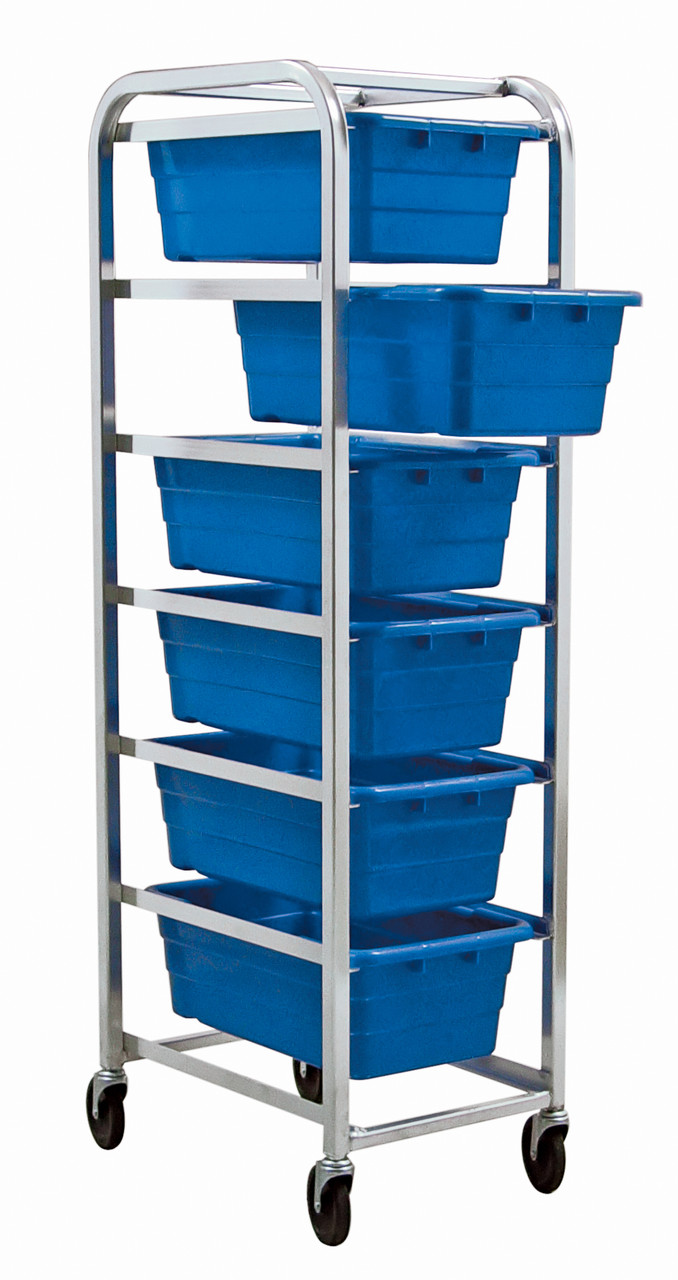 Tub Rack, mobile, 60 lb. weight capacity per bin, Gray Metallic, Blue, Aluminum, TR6-2516-8BL