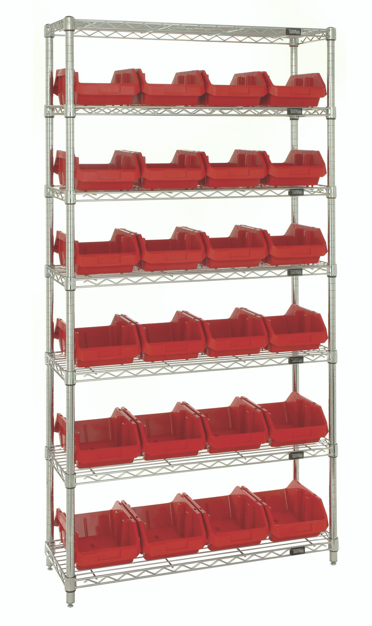 Bin System Unit, stationary, includes: (4) posts, Chrome, Red, Carbon Steel, W7-12-24RD