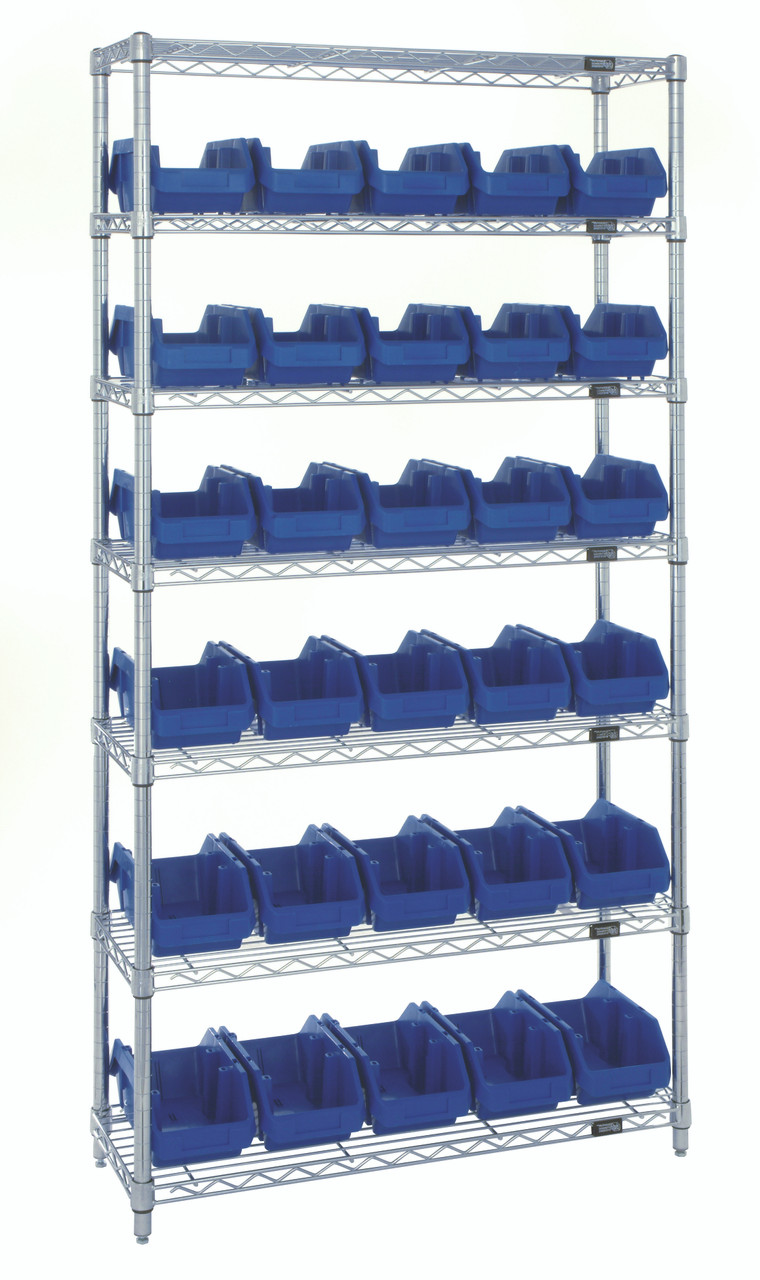 Bin System Unit, stationary, includes: (4) posts, Chrome, Blue, Carbon Steel, W7-12-30BL