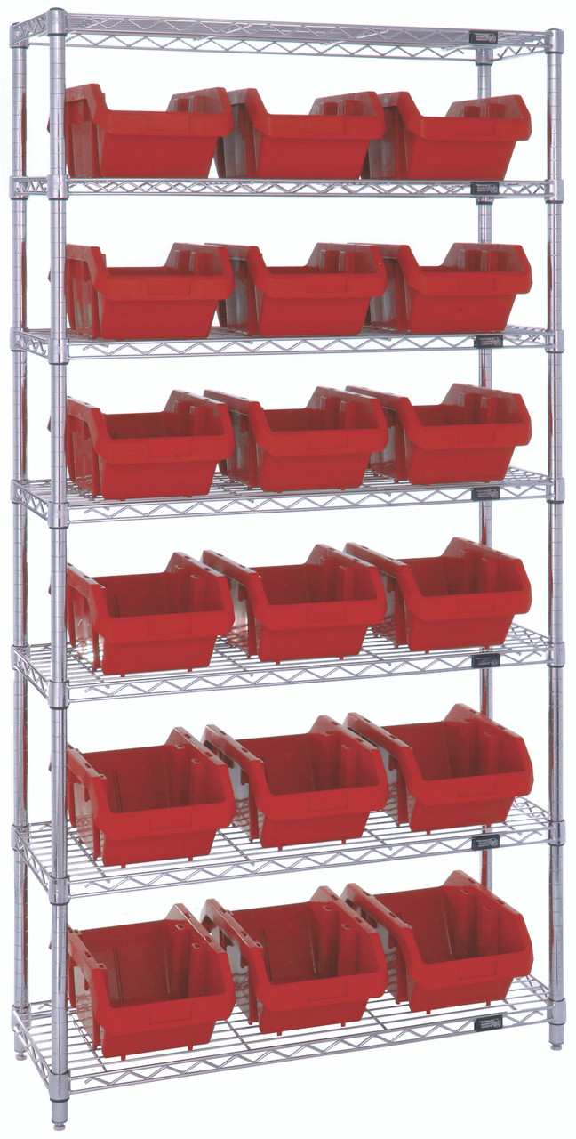 Bin System Unit, stationary, includes: (4) posts, Chrome, Red, Carbon Steel, W7-14-18RD