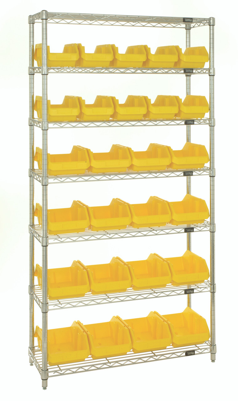 Bin System Unit, stationary, includes: (4) posts, Chrome, Yellow, Carbon Steel, W7-18-26YL