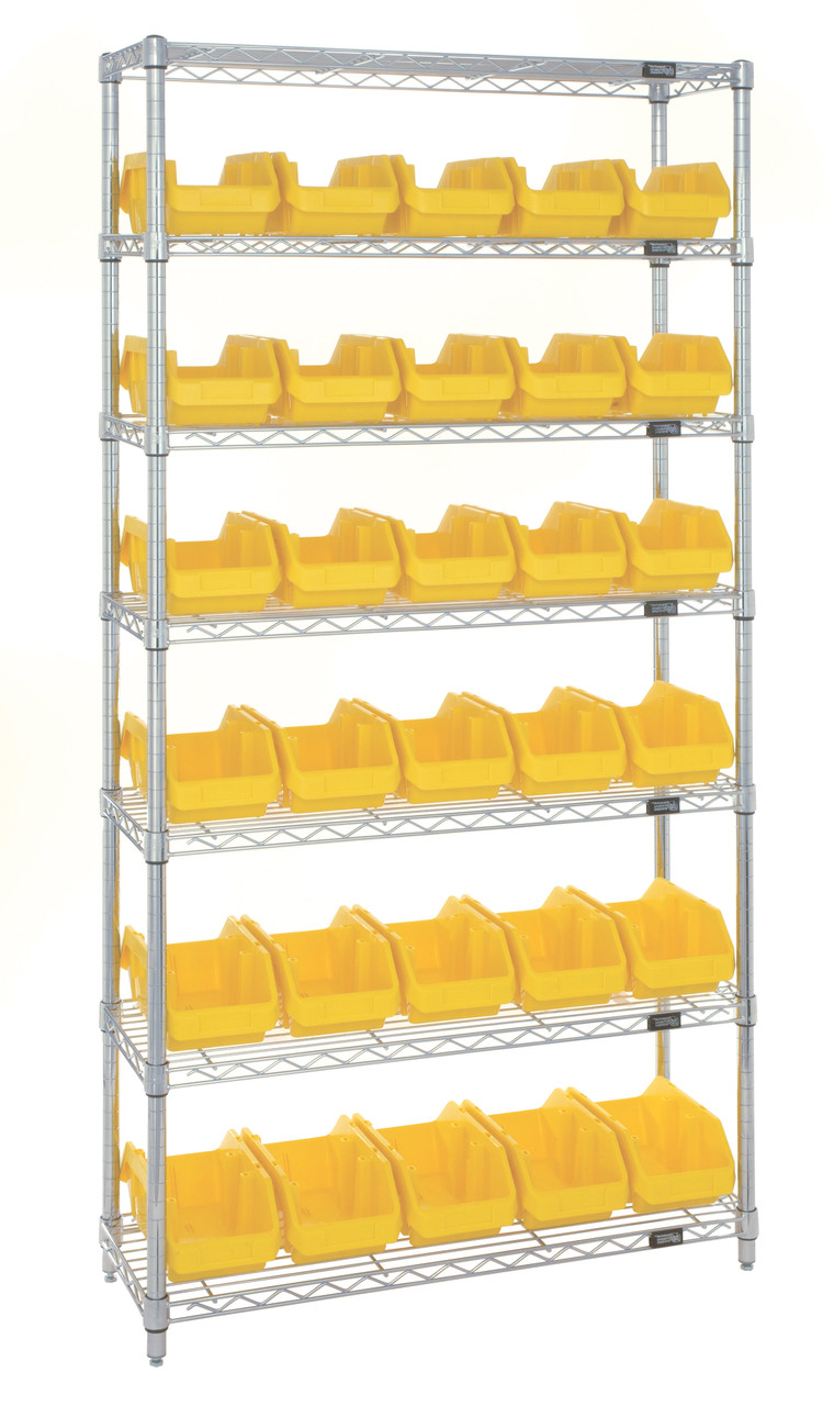 Bin System Unit, stationary, includes: (4) posts, Chrome, Yellow, Carbon Steel, W7-18-30YL