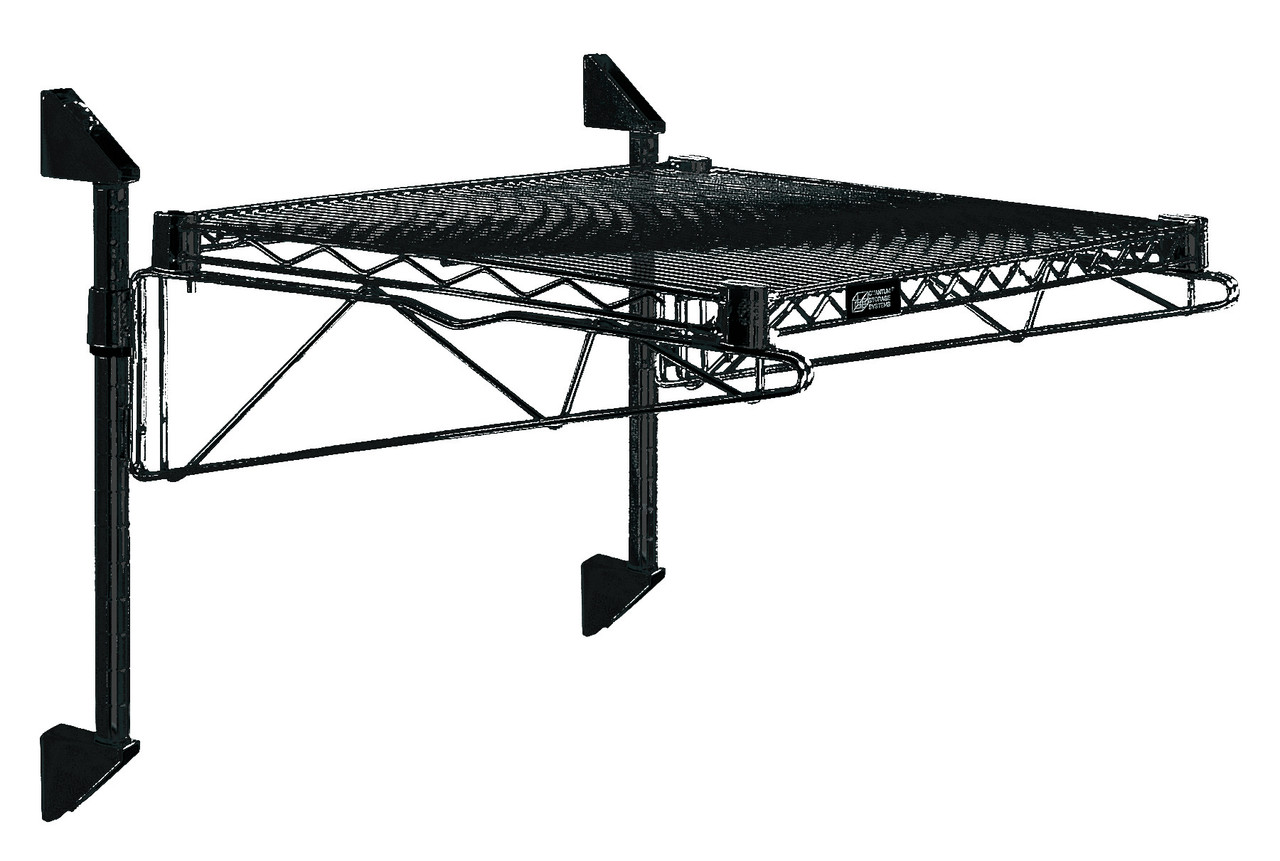 Cantilever Single Shelf Post Wall Mount, (1) 30"W x 12"D shelf, (2) 14" posts, Epoxy Coated, Black, 0, Carbon Steel, WC14-CB1230BK