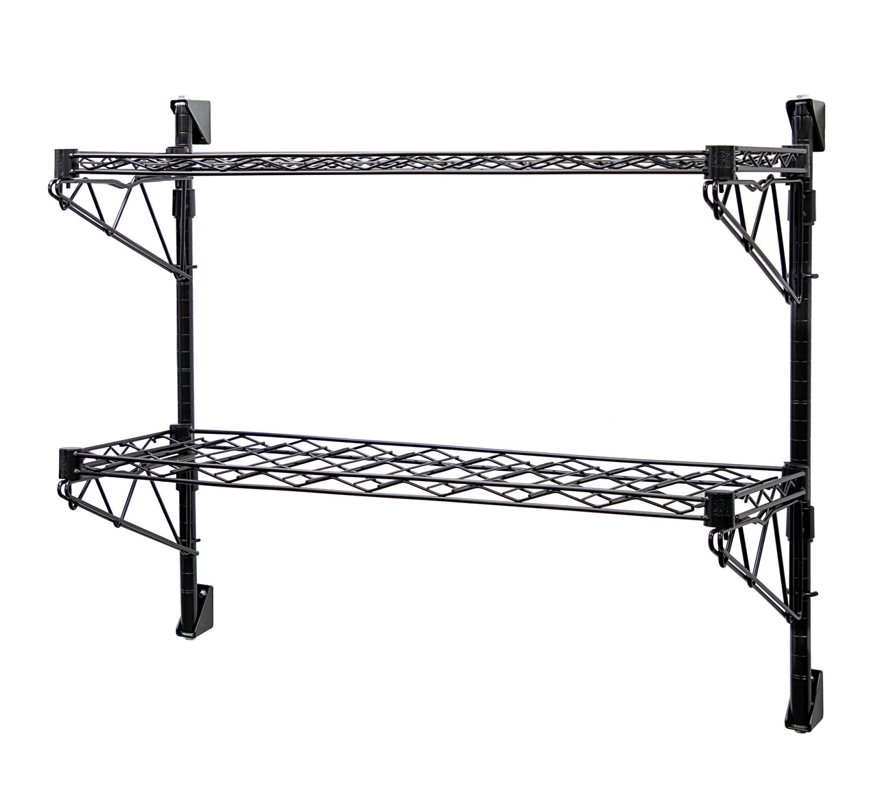 Cantilever Single WIne Shelf Post Wall Mount, (2) 36"W x 14"D wine shelf, (2) 34" posts, Epoxy Coated, Black, 0, Carbon Steel, WC34-1436WBK-2