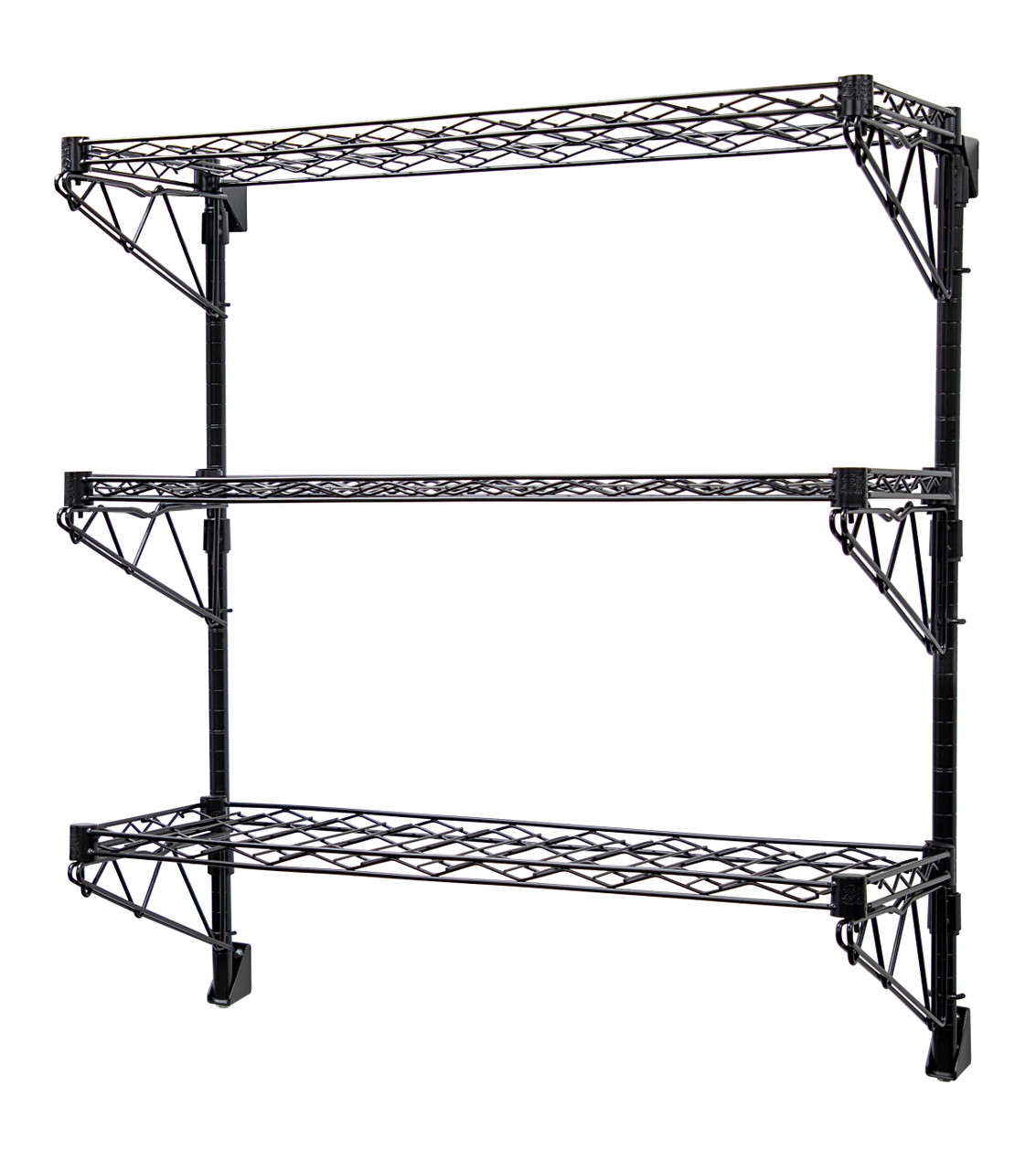 Cantilever Single WIne Shelf Post Wall Mount, (3) 36"W x 14"D wine shelf, (2) 34" posts, Epoxy Coated, Black, 0, Carbon Steel, WC34-1436WBK-3