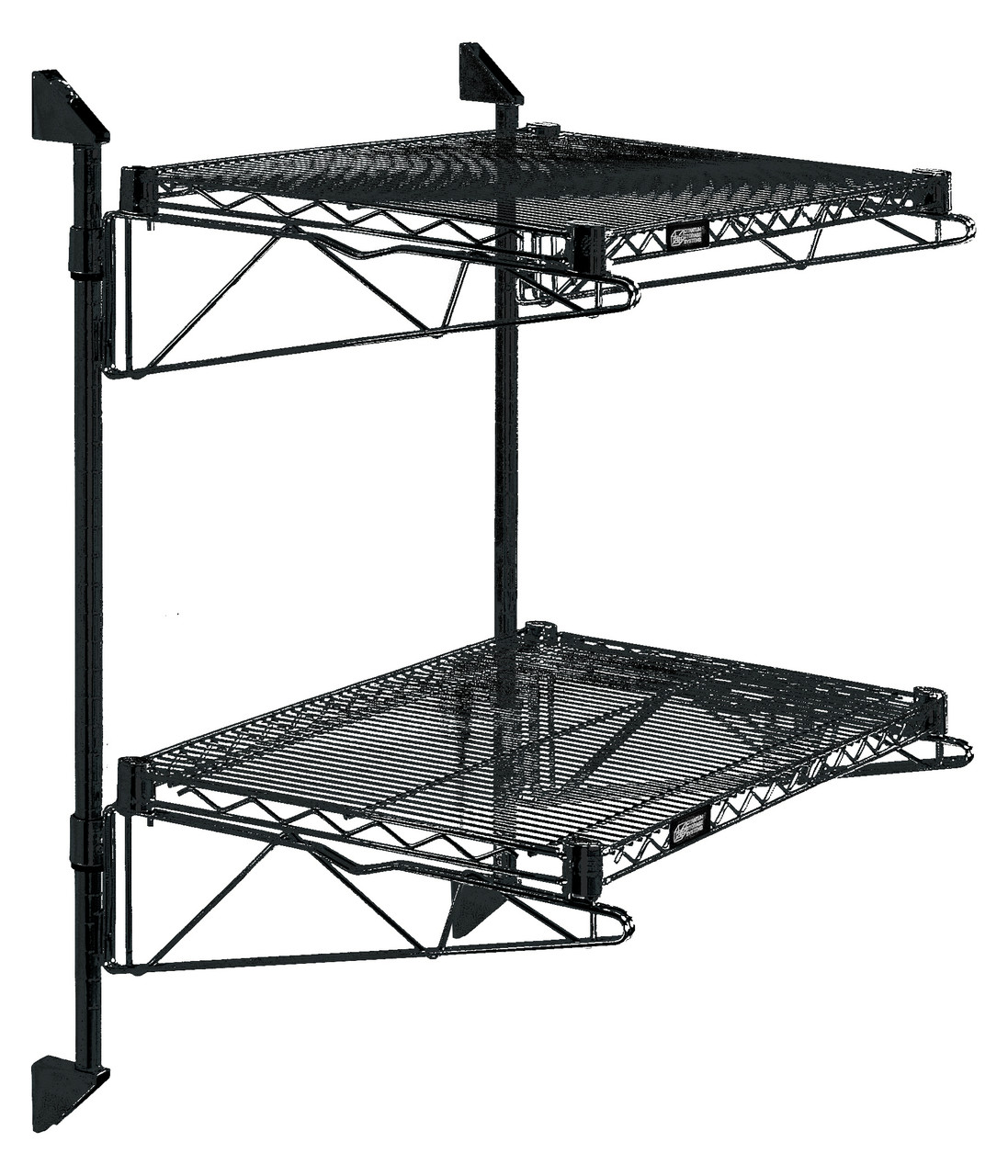 Cantilever Double Shelf Post Wall Mount, (2) 24"W x 21"D shelves, (2) 34" posts, Epoxy Coated, Black, 0, Carbon Steel, WC34-CB2124BK