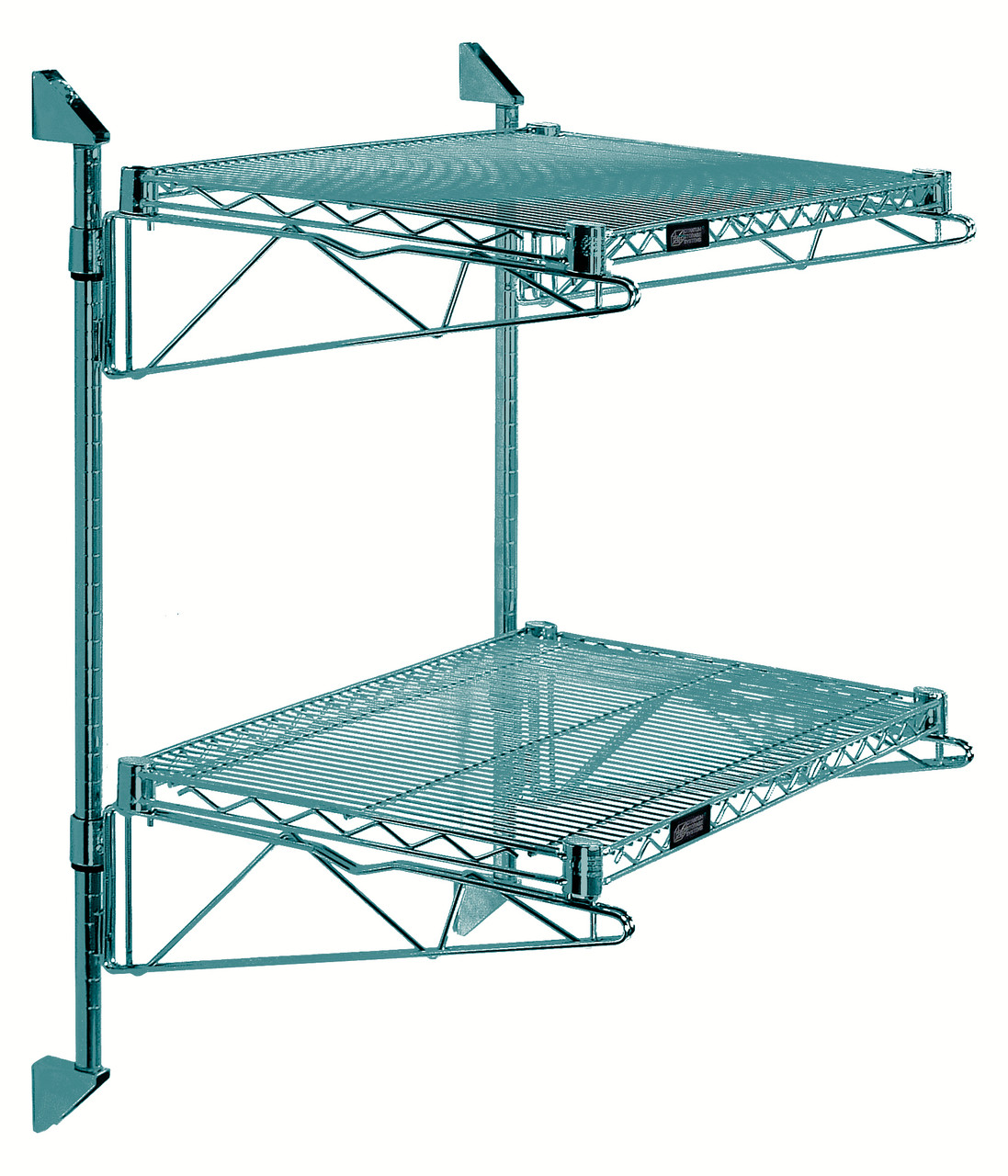 Cantilever Double Shelf Post Wall Mount, (2) 60"W x 21"D shelves, (2) 34" posts, Epoxy Coated, Green, 0, Carbon Steel, WC34-CB2160P