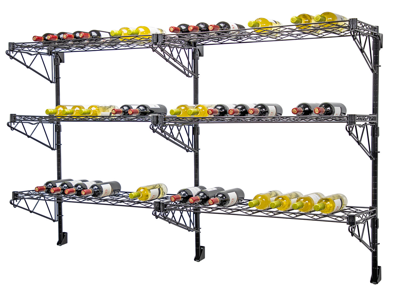 Cantilever Single WIne Shelf Post Wall Mount, (8) 48"W x 14"D wine shelf, (3) 54" posts, Epoxy Coated, Black, 0, Carbon Steel, WC54-1448WBK-8