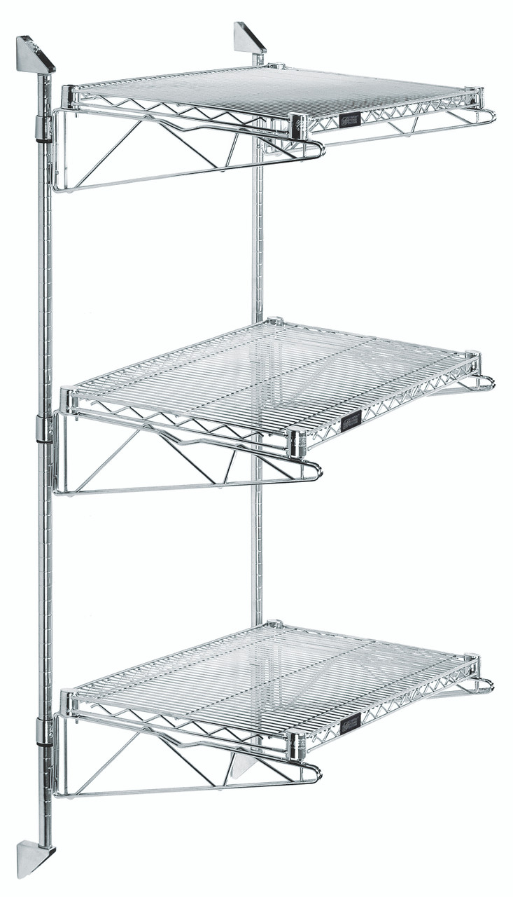 Cantilever Double Shelf Post Wall Mount, (3) 24"W x 14"D shelves, (2) 54" posts, Chrome, 0, Carbon Steel, WC54-CB1424C