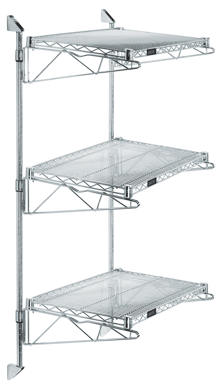 Cantilever Double Shelf Post Wall Mount, (3) 42"W x 14"D shelves, (2) 54" posts, Chrome, 0, Carbon Steel, WC54-CB1442C
