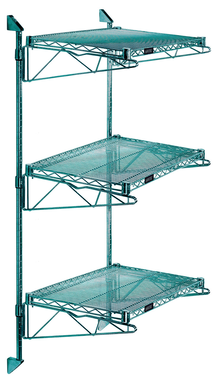 Cantilever Double Shelf Post Wall Mount, (3) 48"W x 14"D shelves, (2) 54" posts, Epoxy Coated, Green, 0, Carbon Steel, WC54-CB1448P