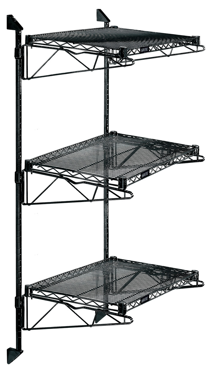Cantilever Double Shelf Post Wall Mount, (3) 60"W x 24"D shelves, (2) 54" posts, Epoxy Coated, Black, 0, Carbon Steel, WC54-CB2460BK