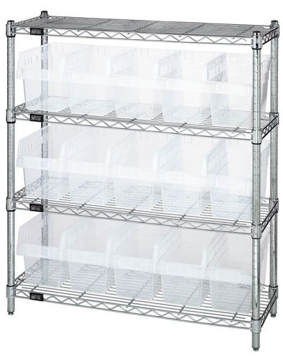 Bin Wire Shelving Center, 12"D x 36"W x 39"H, 800 lbs capacity per shelf, Chrome, Clear, Carbon Steel, WR4-39-1236-802CL