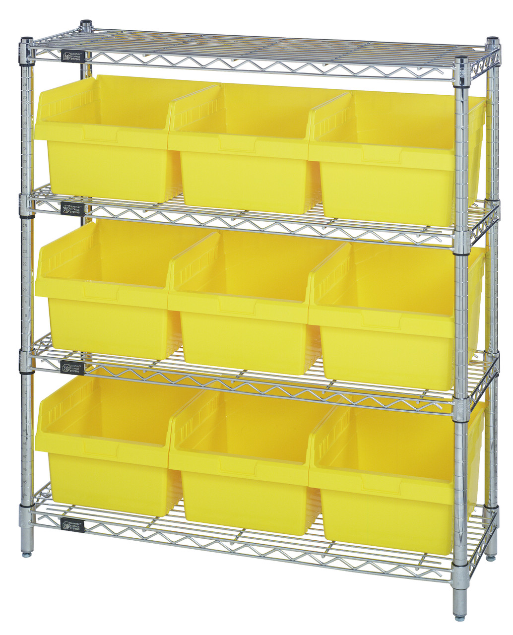 Bin Wire Shelving Center, 12"D x 36"W x 39"H, 800 lbs capacity per shelf, Chrome, Yellow, Carbon Steel, WR4-39-1236-809YL