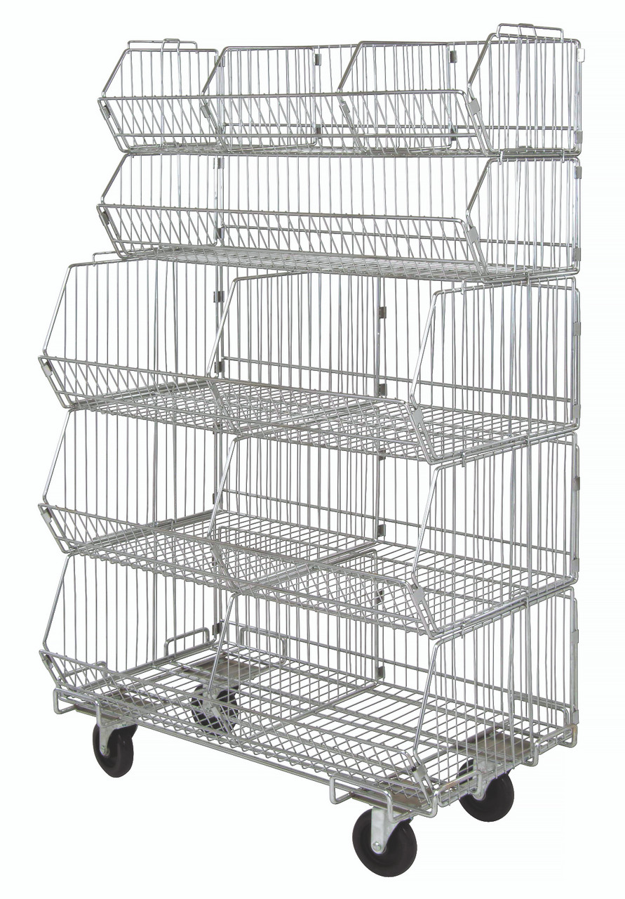 Stacking Basket System, mobile, 36"W x 20"D x 60"H, Chrome, 0, Carbon Steel, WR5-36MSBA-MOB