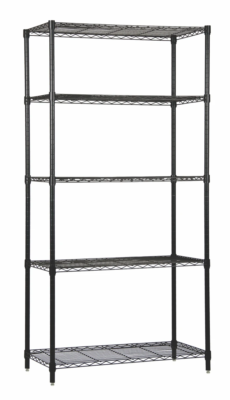 Wire Shelving Starter Kit, 54"W x 18"D x 54"H, 600 - 800 lb. capacity, Epoxy Coated, Black, 0, Carbon Steel, WR54-1854BK-5