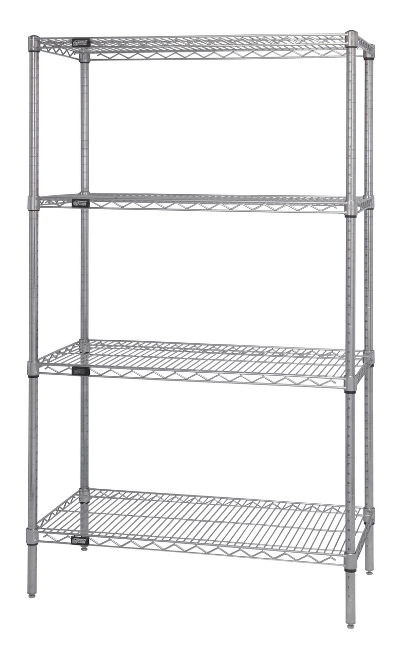 Wire Shelving Starter Kit, 72"W x 12"D x 63"H, 600 - 800 lb. capacity, Chrome, 0, Carbon Steel, WR63-1272C