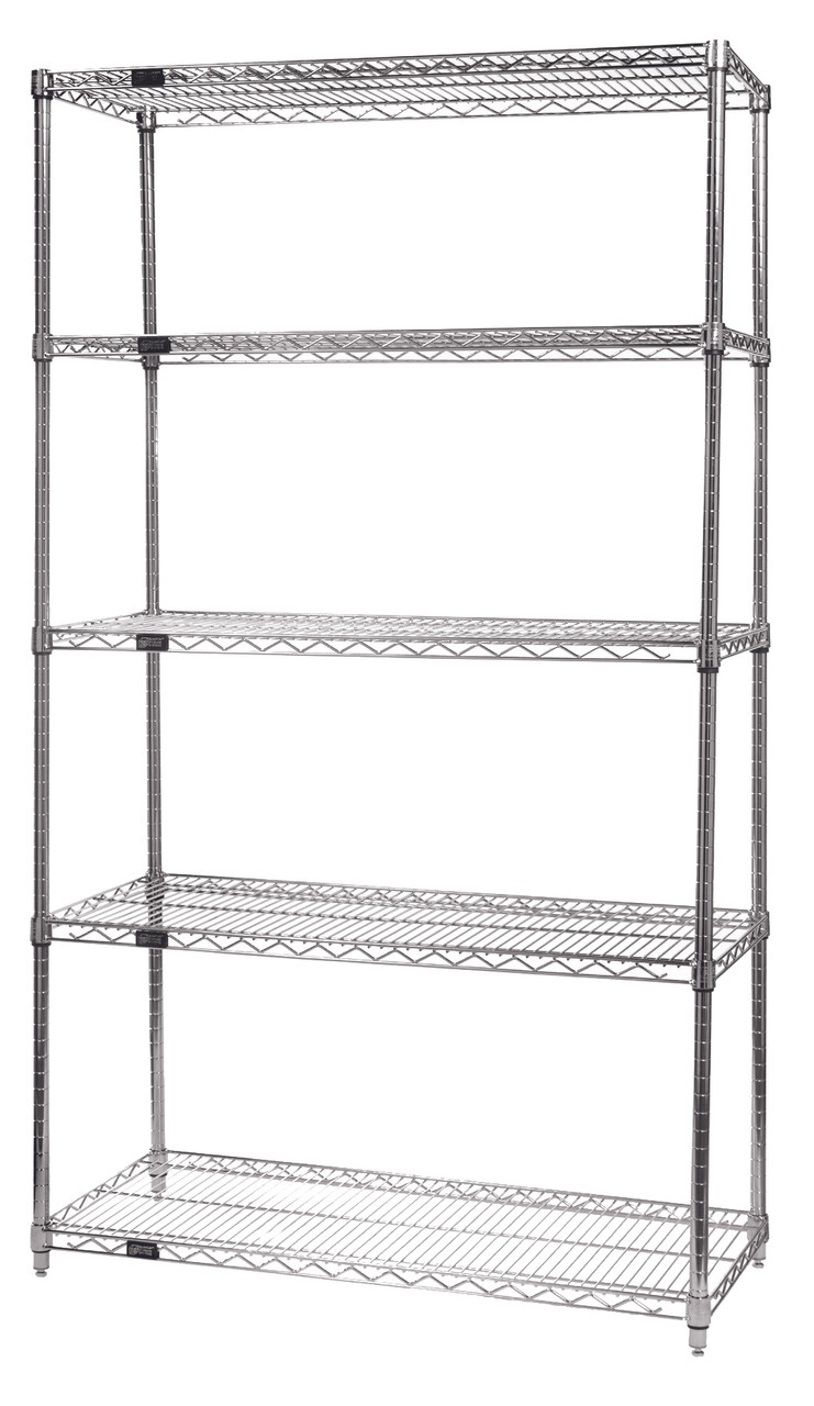 Wire Shelving Starter Kit, 72"W x 12"D x 63"H, 600 - 800 lb. capacity, Chrome, 0, Carbon Steel, WR63-1272C-5