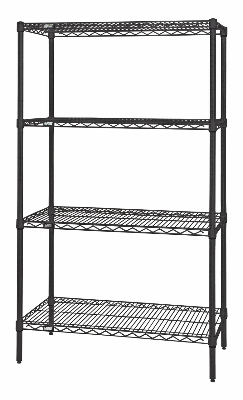 Wire Shelving Starter Kit, 54"W x 18"D x 63"H, 600 - 800 lb. capacity, Epoxy Coated, Black, 0, Carbon Steel, WR63-1854BK
