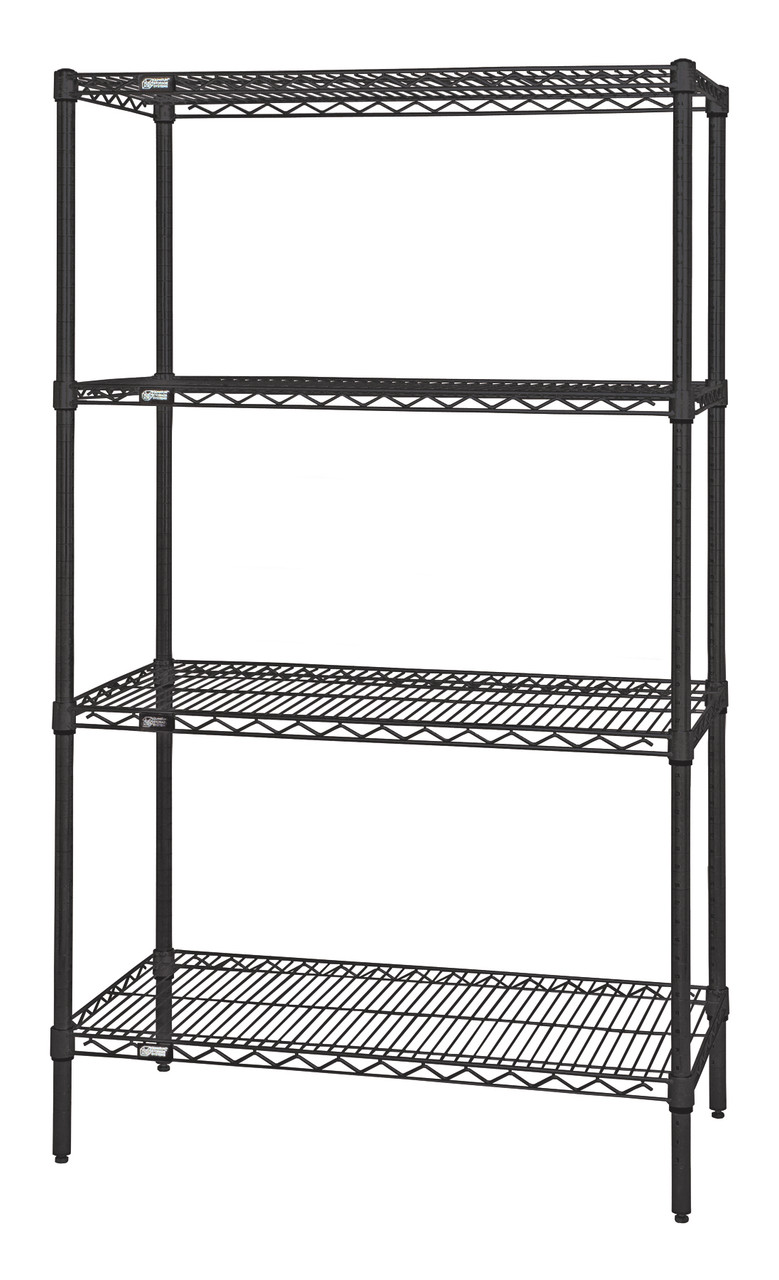 Wire Shelving Starter Kit, 30"W x 21"D x 63"H, 600 - 800 lb. capacity, Epoxy Coated, Black, 0, Carbon Steel, WR63-2130BK