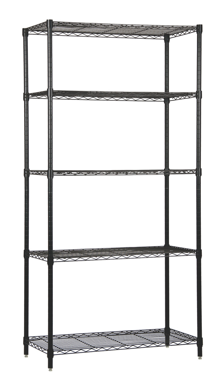 Wire Shelving Starter Kit, 36"W x 30"D x 63"H, 600 - 800 lb. capacity, Epoxy Coated, Black, 0, Carbon Steel, WR63-3036BK-5