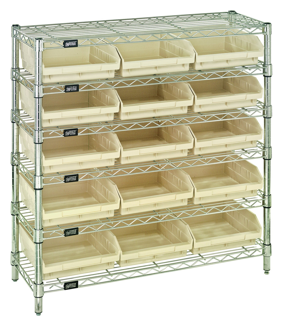 Bin Wire Shelving System, 36"W x 12"D x 36"H overall size, 800 lb. capacity per shelf, Chrome, Ivory, Carbon Steel, WR6-36-1236-109IV
