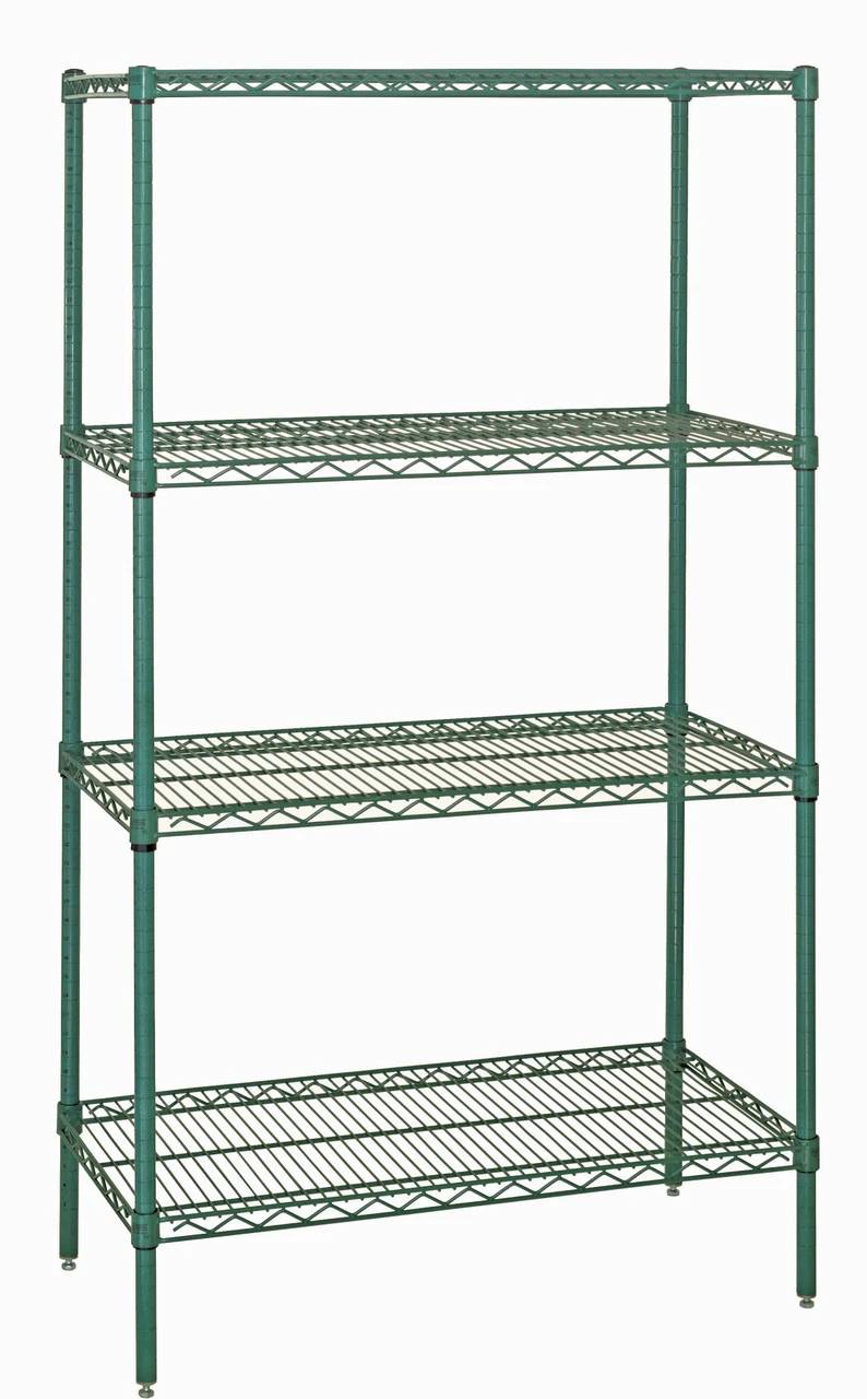 Wire Shelving Starter Kit, 42"W x 21"D x 74"H, 600 - 800 lb. capacity, Epoxy Coated, Green, 0, Carbon Steel, WR74-2142P
