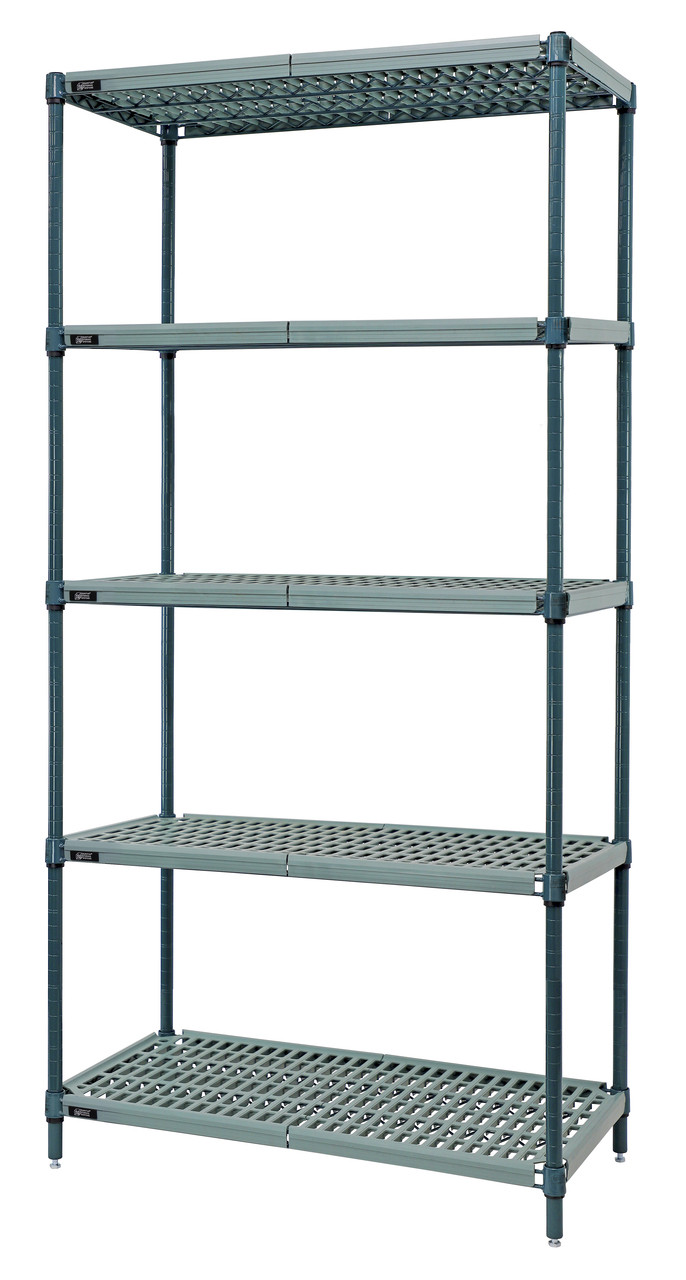 Wire Plastic Mat Shelving Unit, stationary, 5-tier, Epoxy Coated, Green/Polymer, 0, Carbon Steel, WR74-2172WPM-5