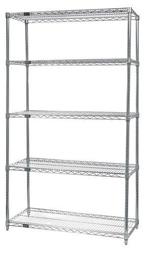 Wire Shelving Starter Kit, 36"W x 24"D x 74"H, 600 - 800 lb. capacity, Stainless, 0, Stainless, WR74-2436S-5