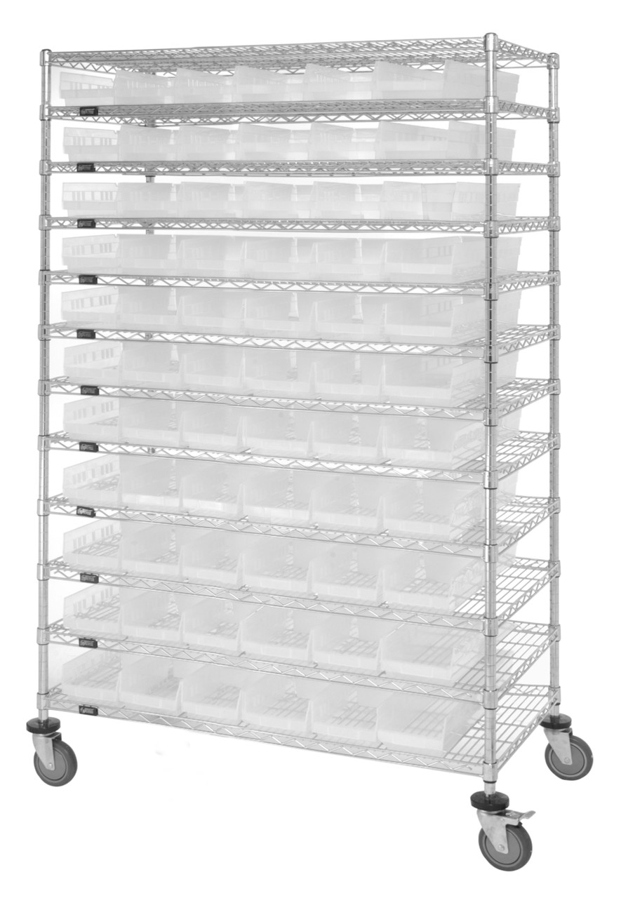 Bin Wire Shelving System, 72"W x 24"D x 74"H, 600 lbs load capacity per shelf, Chrome, Ivory, Carbon Steel, WR74-2472-176105IV