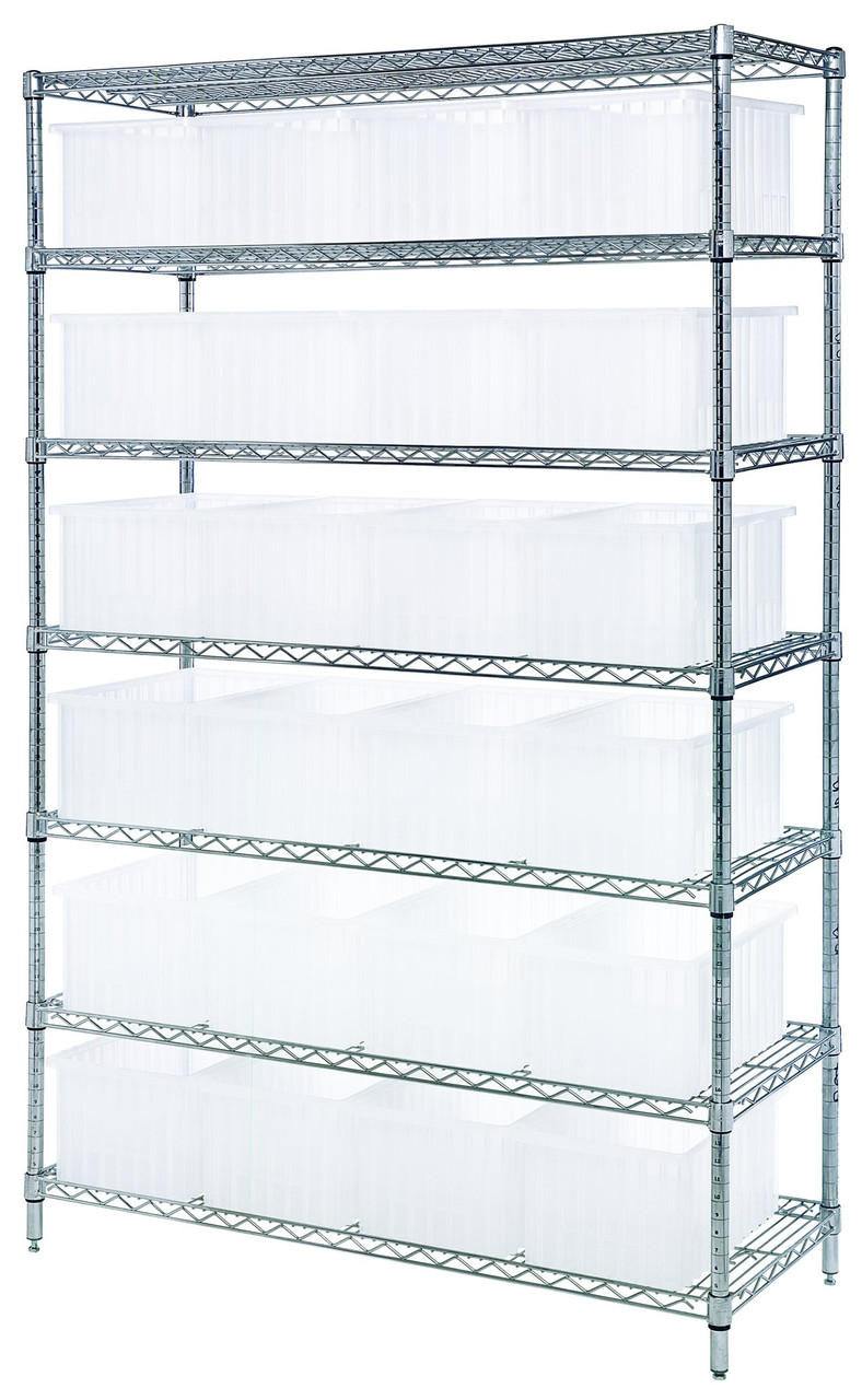 Bin Wire Shelving System, 48"W x 18"D x 74"H, 800 lbs load capacity per shelf, Chrome, Red, Carbon Steel, WR7-92080RD