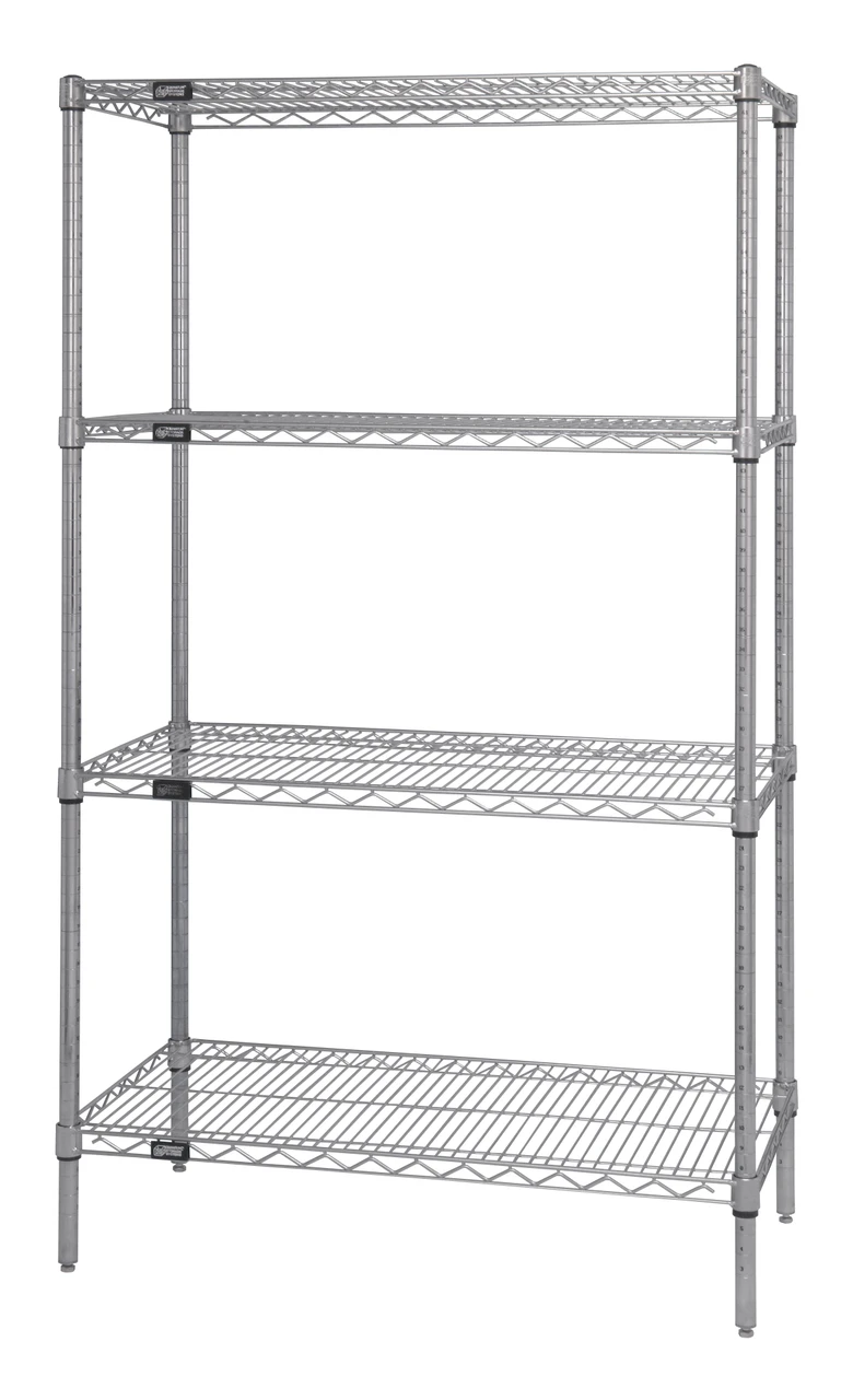 Wire Shelving Starter Kit, 42"W x 14"D x 86"H, 600 - 800 lb. capacity, Chrome, 0, Carbon Steel, WR86-1442C