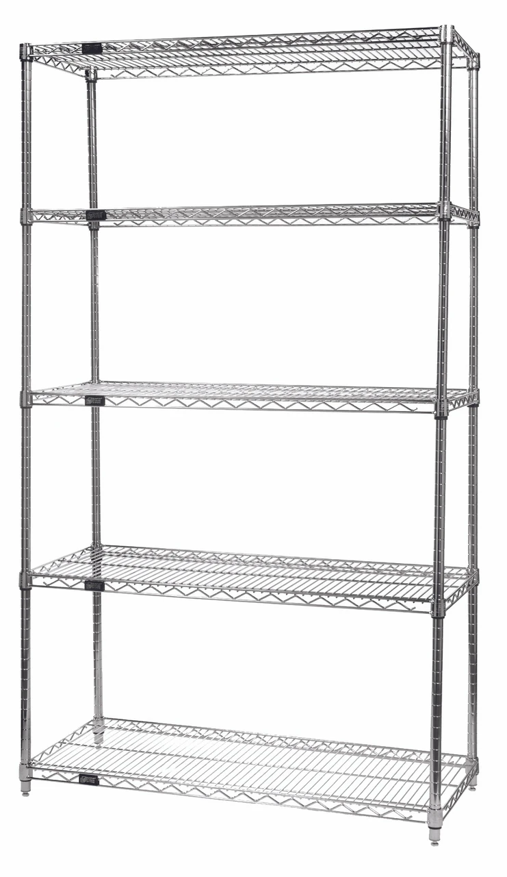 Wire Shelving Starter Kit, 42"W x 14"D x 86"H, 600 - 800 lb. capacity, Chrome, 0, Carbon Steel, WR86-1442C-5