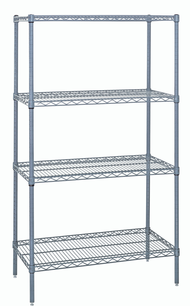 Wire Shelving Starter Kit, 48"W x 21"D x 86"H, 600 - 800 lb. capacity, Epoxy Coated, Gray, 0, Carbon Steel, WR86-2148GY