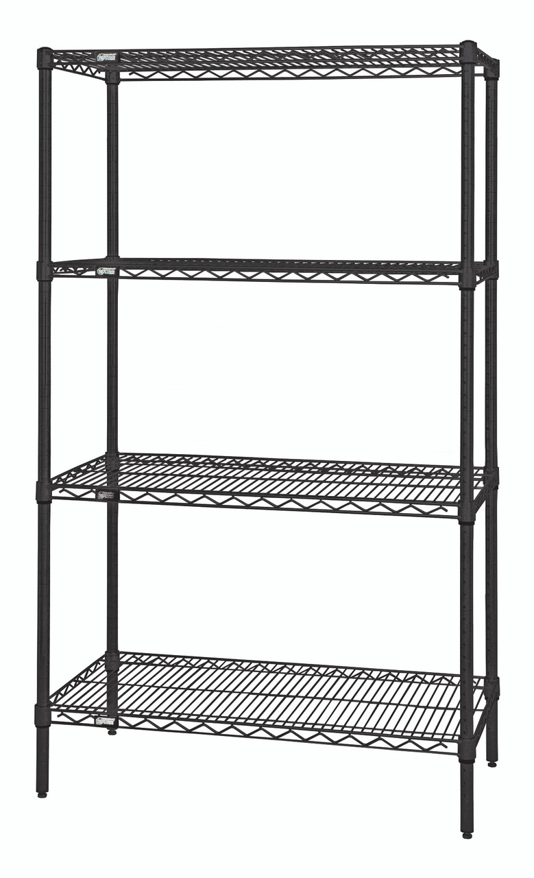 Wire Shelving Starter Kit, 60"W x 21"D x 86"H, 600 - 800 lb. capacity, Epoxy Coated, Black, 0, Carbon Steel, WR86-2160BK