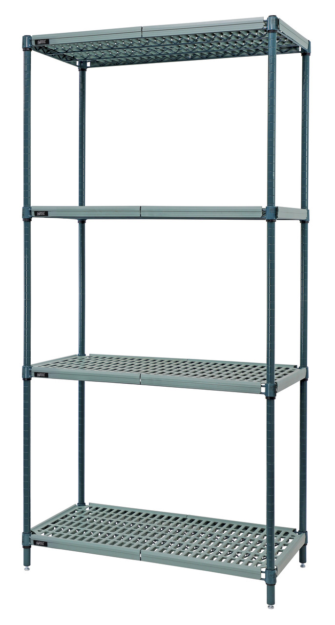 Wire Plastic Mat Shelving Unit, stationary, 4-tier, Epoxy Coated, Green/Polymer, 0, Carbon Steel, WR86-2460WPM