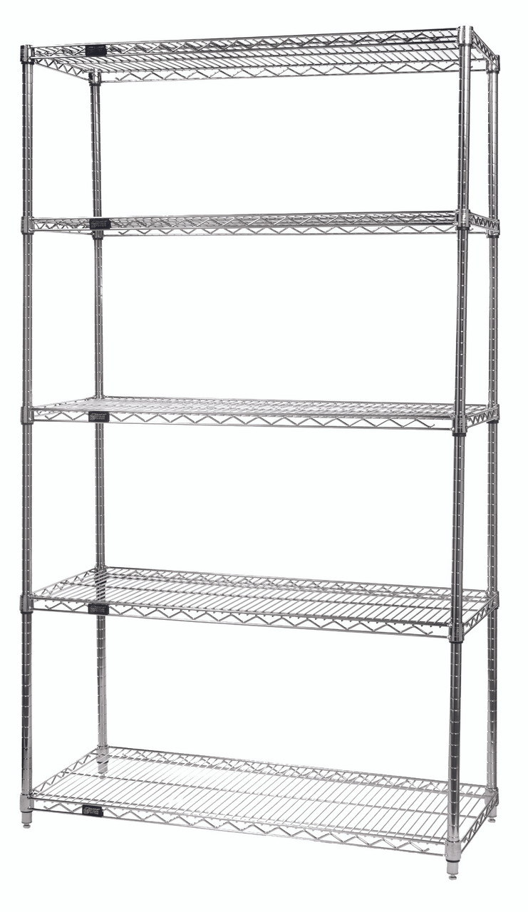 Wire Shelving Starter Kit, 72"W x 24"D x 86"H, 600 - 800 lb. capacity, Chrome, 0, Carbon Steel, WR86-2472C-5