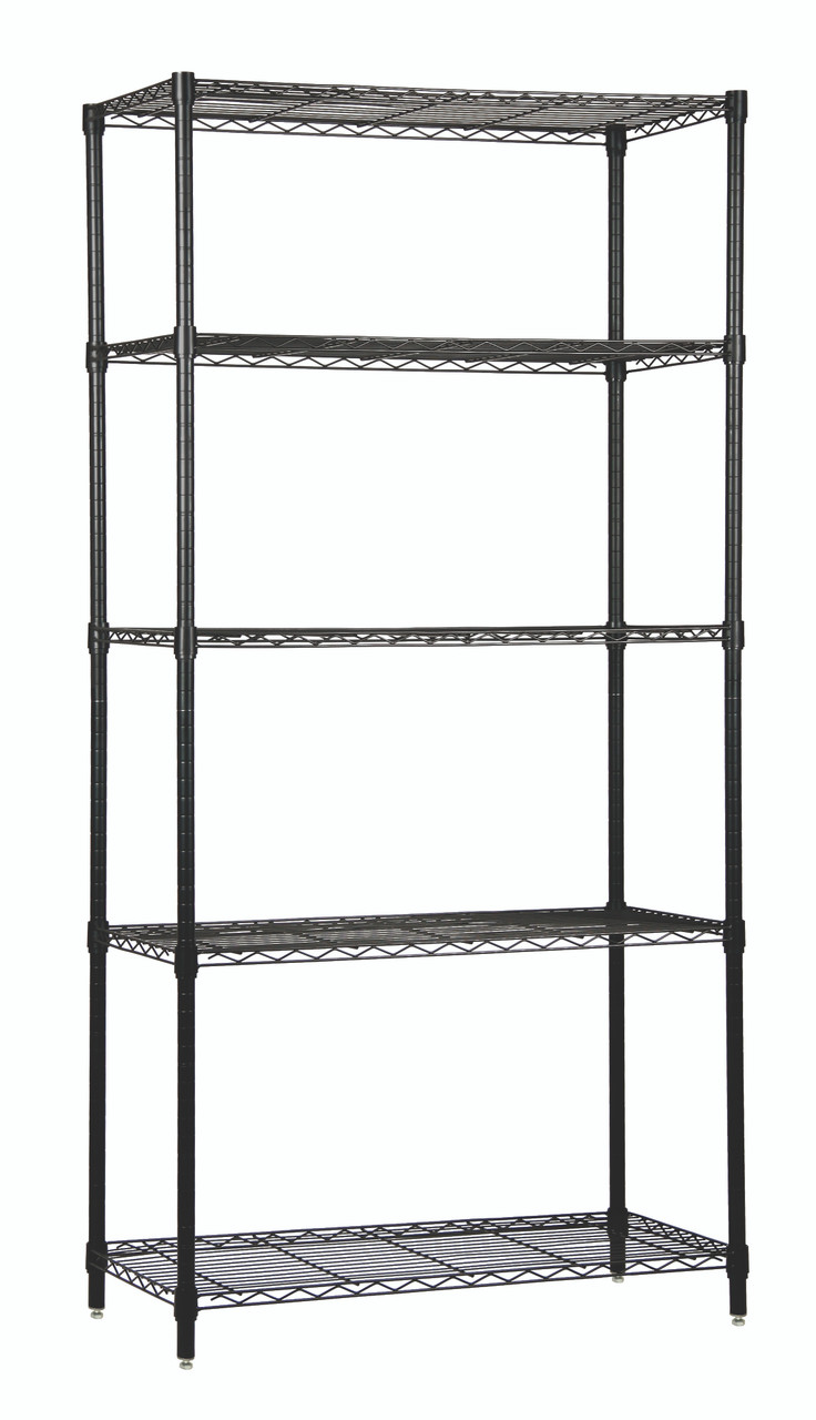 Wire Shelving Starter Kit, 48"W x 30"D x 86"H, 600 - 800 lb. capacity, Epoxy Coated, Black, 0, Carbon Steel, WR86-3048BK-5