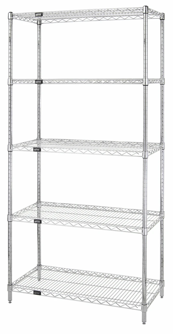 Wire Shelving Starter Kit, 60"W x 30"D x 86"H, 600 - 800 lb. capacity, Stainless, 0, Stainless, WR86-3060S-5