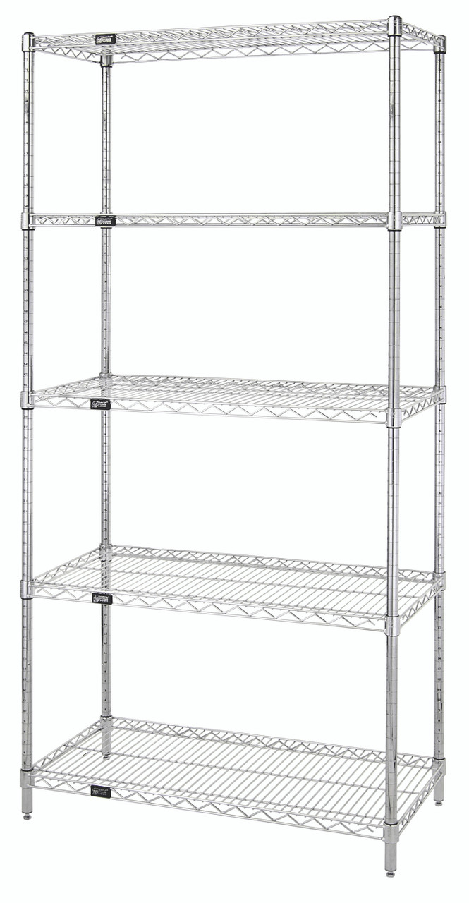 Wire Shelving Starter Kit, 36"W x 36"D x 86"H, 600 - 800 lb. capacity, Stainless, 0, Stainless, WR86-3636S-5