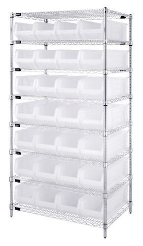 Bin Systems Unit, stationary, includes: 36"W x 24"D x 74"H overall size, Chrome, Clear, Carbon Steel, WR8-950CL