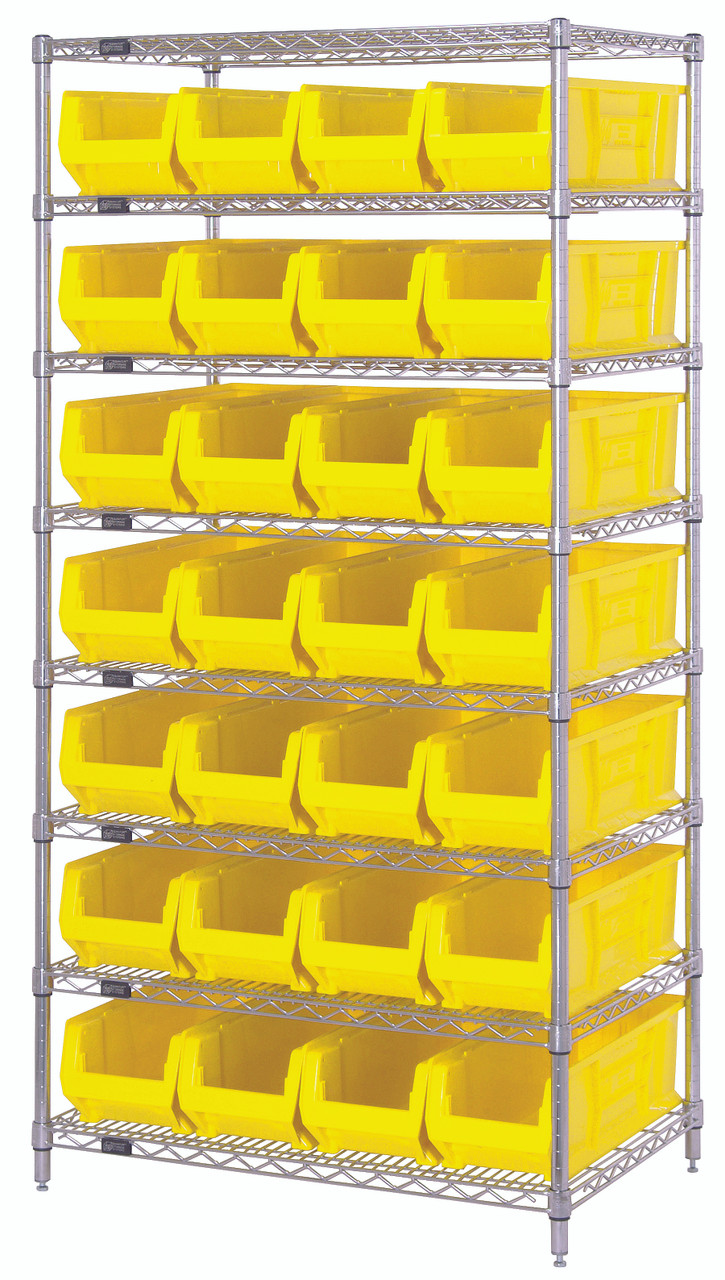 Bin Systems Unit, stationary, includes: 36"W x 24"D x 74"H overall size, Chrome, Yellow, Carbon Steel, WR8-950YL