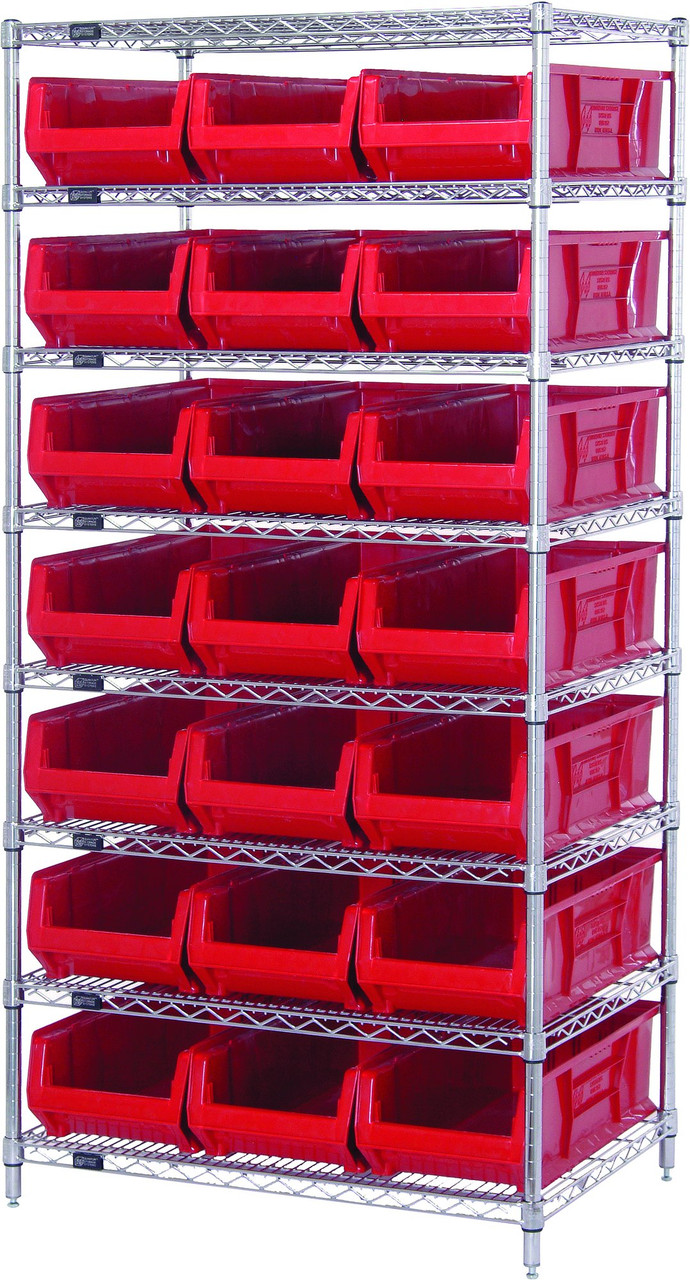 Bin Systems Unit, stationary, includes: 36"W x 24"D x 74"H overall size, Chrome, Red, Carbon Steel, WR8-952RD