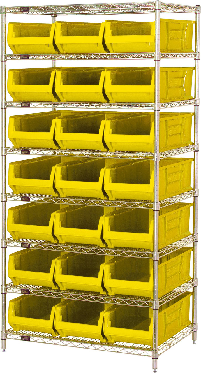 Bin Systems Unit, stationary, includes: 36"W x 24"D x 74"H overall size, Chrome, Yellow, Carbon Steel, WR8-952YL