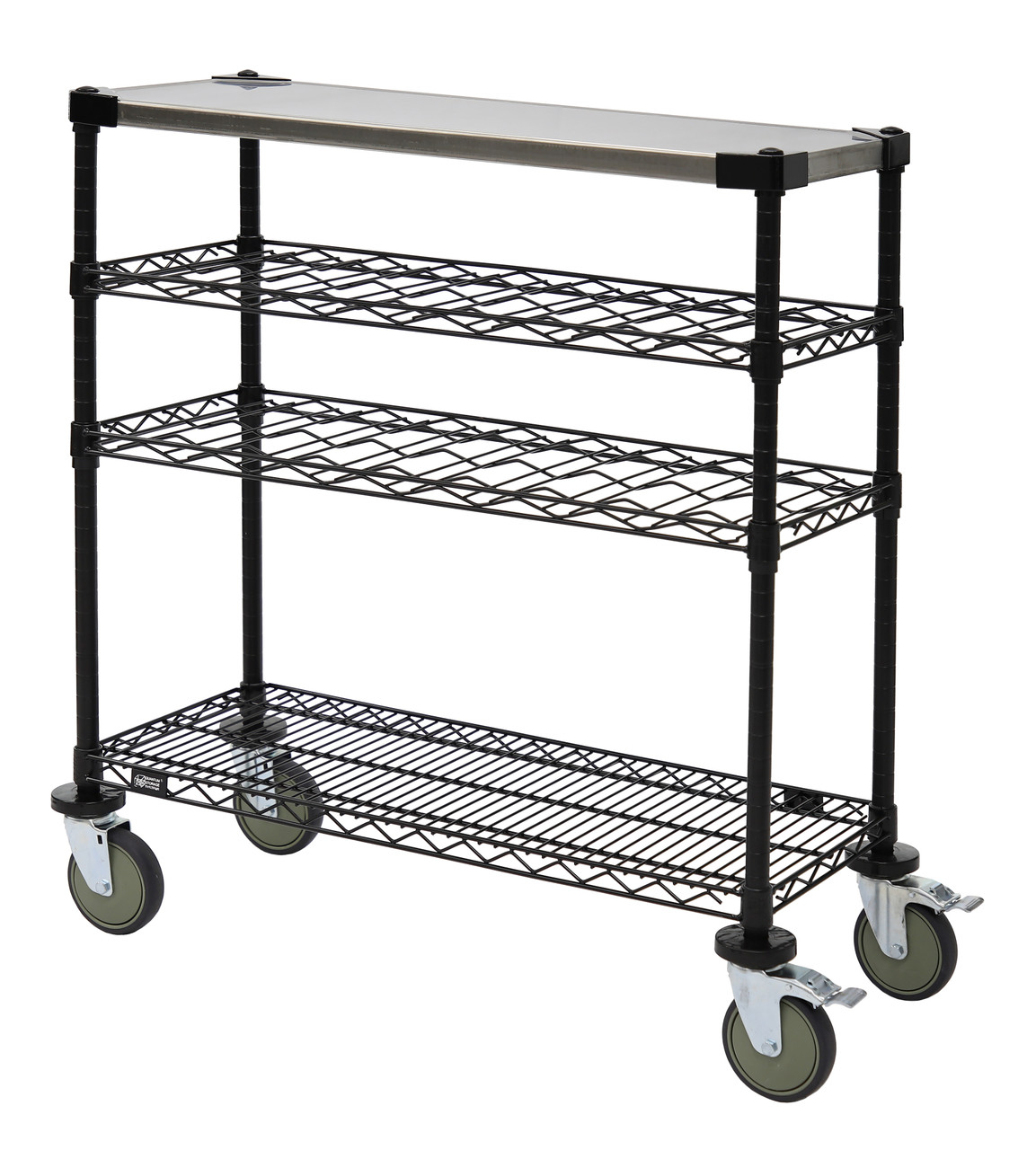 Wine Display/Worktable Cart, 36"W x 14"D x 40"H, 1200 lb. load capacity, Epoxy Coated, Black, 0, Carbon Steel, WRC-1436WSBK-1SS