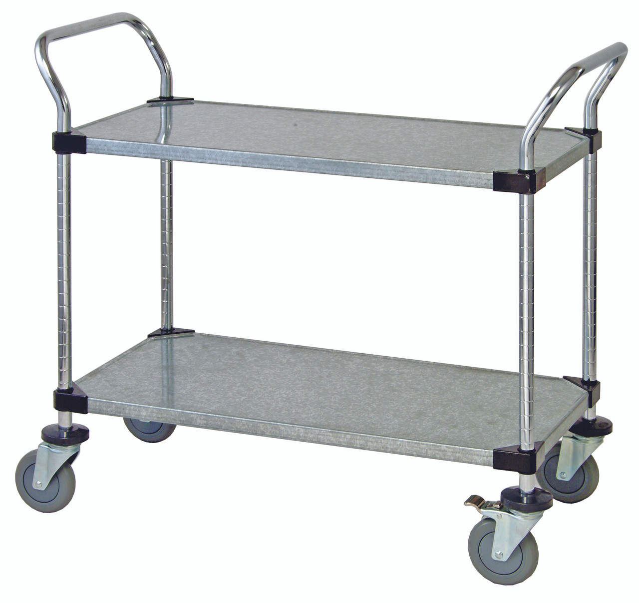 Utility Cart, 48"W x 18"D x 37-1/2"H, (2) galvanized solid shelves, Chrome, 0, Carbon Steel, WRC-1848-2G