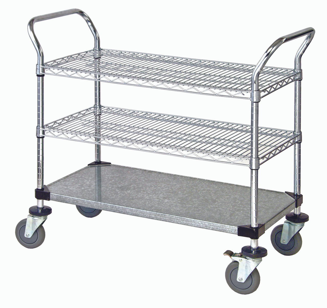 Utility Cart, 48"W x 18"D x 37-1/2"H, (2) chrome plated wire shelves, Chrome, 0, Carbon Steel, WRC-1848-3CG