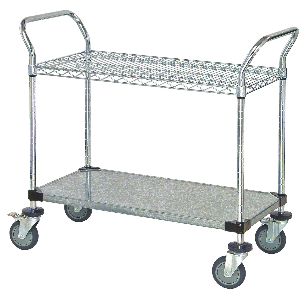 Utility Cart, 30"W x 21"D x 37-1/2"H, 1200 lb. capacity, Chrome/Galvanized, 0, Carbon Steel, WRC-2130-2CG