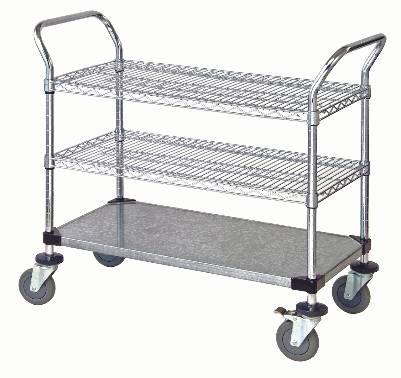 Utility Cart, 60"W x 21"D x 37-1/2"H, 1200 lb. capacity, Chrome/Galvanized, 0, Carbon Steel, WRC-2160-3CG
